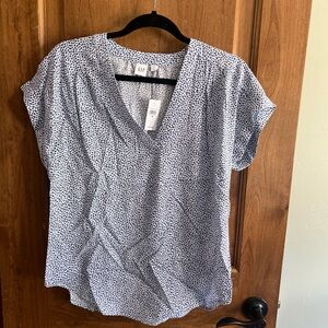 GAP Women's White Blouse with Navy Floral Print